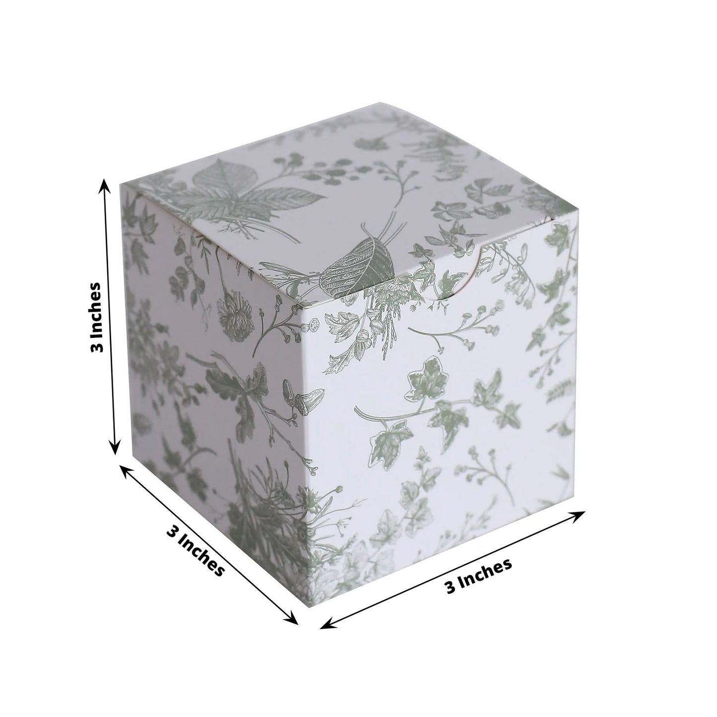 25 Pack White Sage Green Paper Favor Boxes in French Toile Pattern, Cardstock Party Shower Candy Gift Boxes - 3"x3"x3"