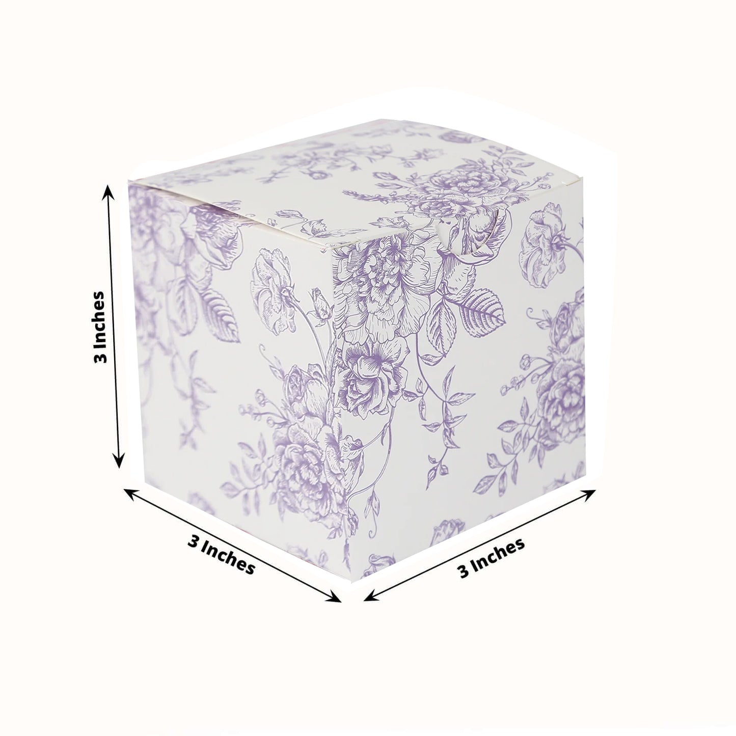 25 Pack Candy Treat Favor Boxes in French Toile Pattern - Matte Lavender and White Party Gift Boxes, Cardstock Paper - 3"x3"