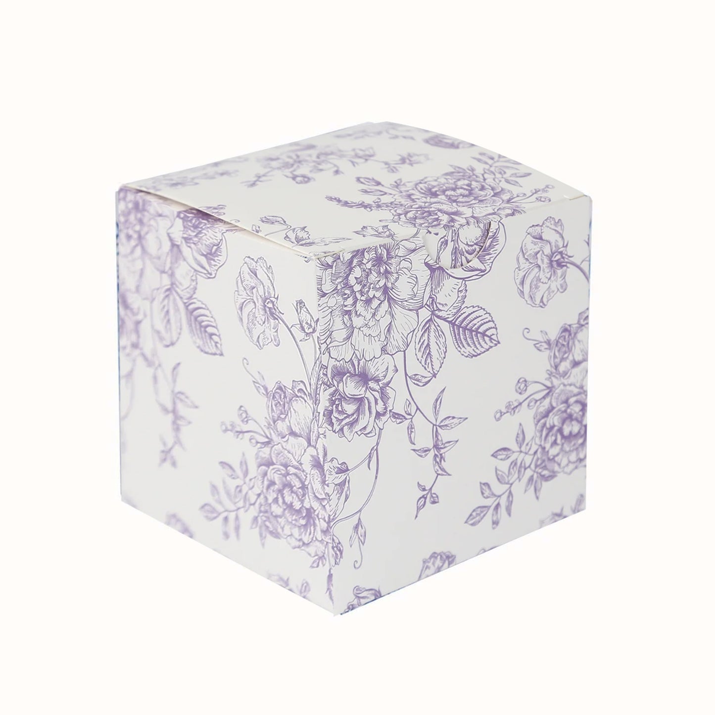 25 Pack Candy Treat Favor Boxes in French Toile Pattern - Matte Lavender and White Party Gift Boxes, Cardstock Paper - 3"x3"