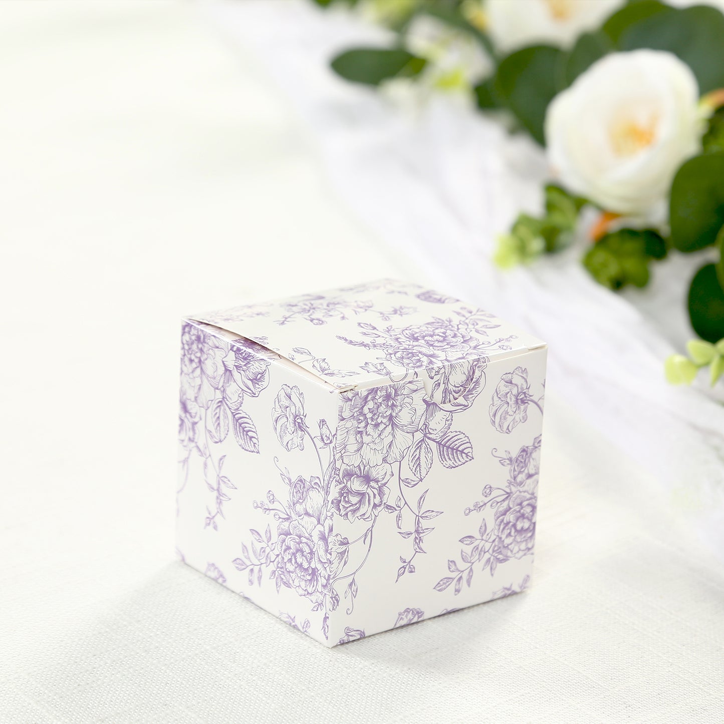 25 Pack Candy Treat Favor Boxes in French Toile Pattern - Matte Lavender and White Party Gift Boxes, Cardstock Paper - 3"x3"