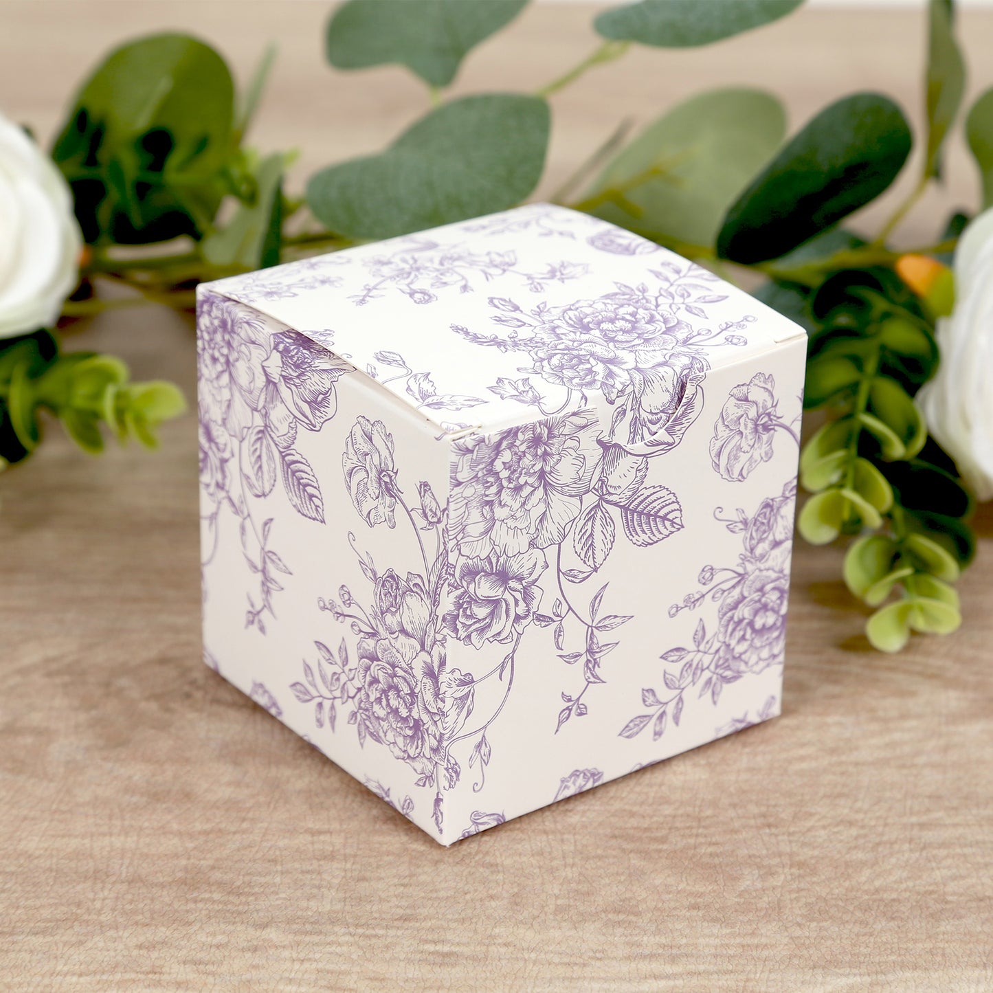 25 Pack Candy Treat Favor Boxes in French Toile Pattern - Matte Lavender and White Party Gift Boxes, Cardstock Paper - 3"x3"