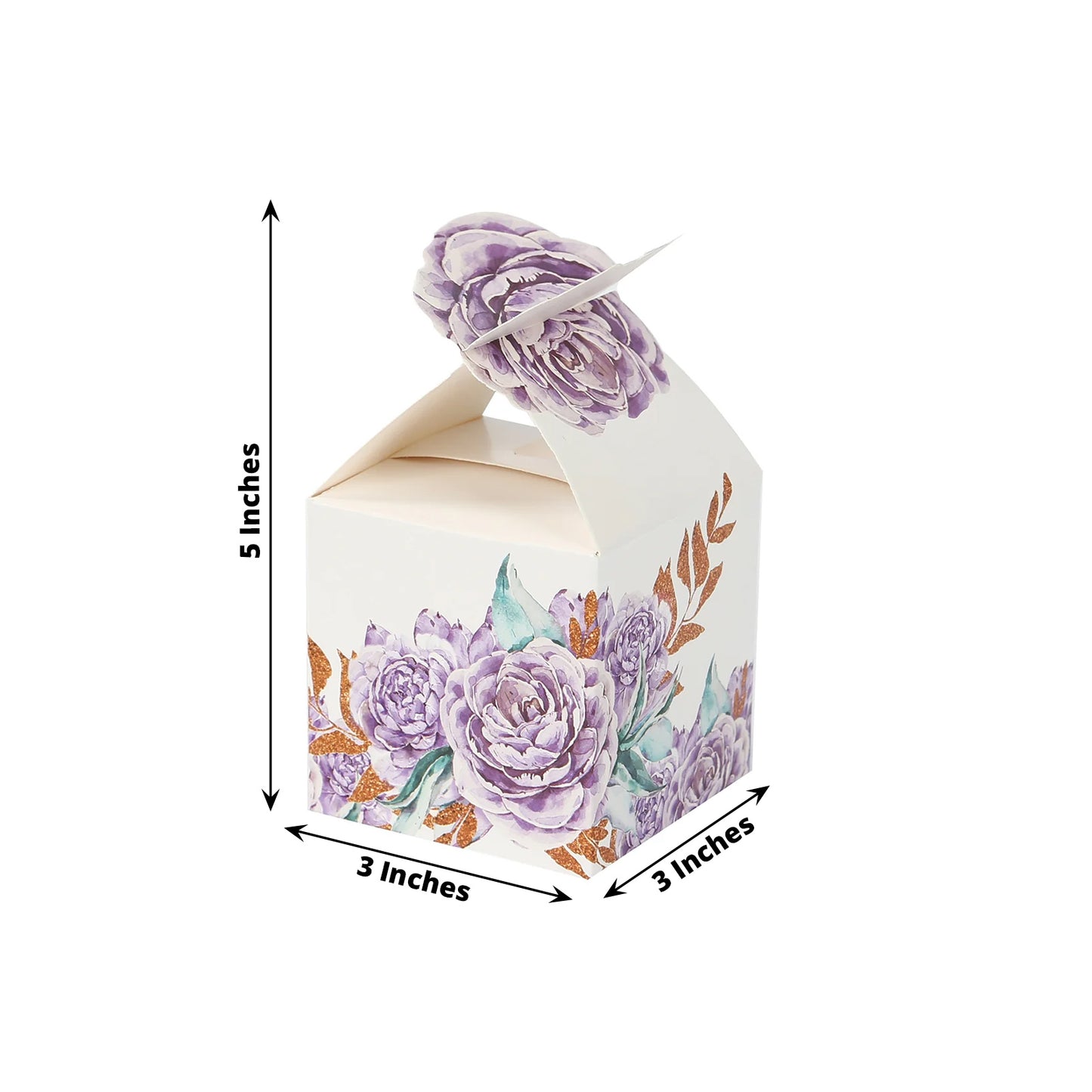 25 Pack Lavender Peony Floral Top Candy Gift Boxes, Lilac Cardstock Paper Party Favor Boxes - 3"x3"x5"