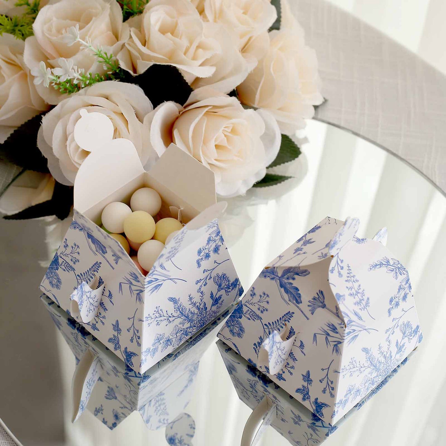 25 Pack White Blue Mini Teapot Party Favor Boxes in French Toile Pattern, Tea Time Gift Boxes - 5"x4"