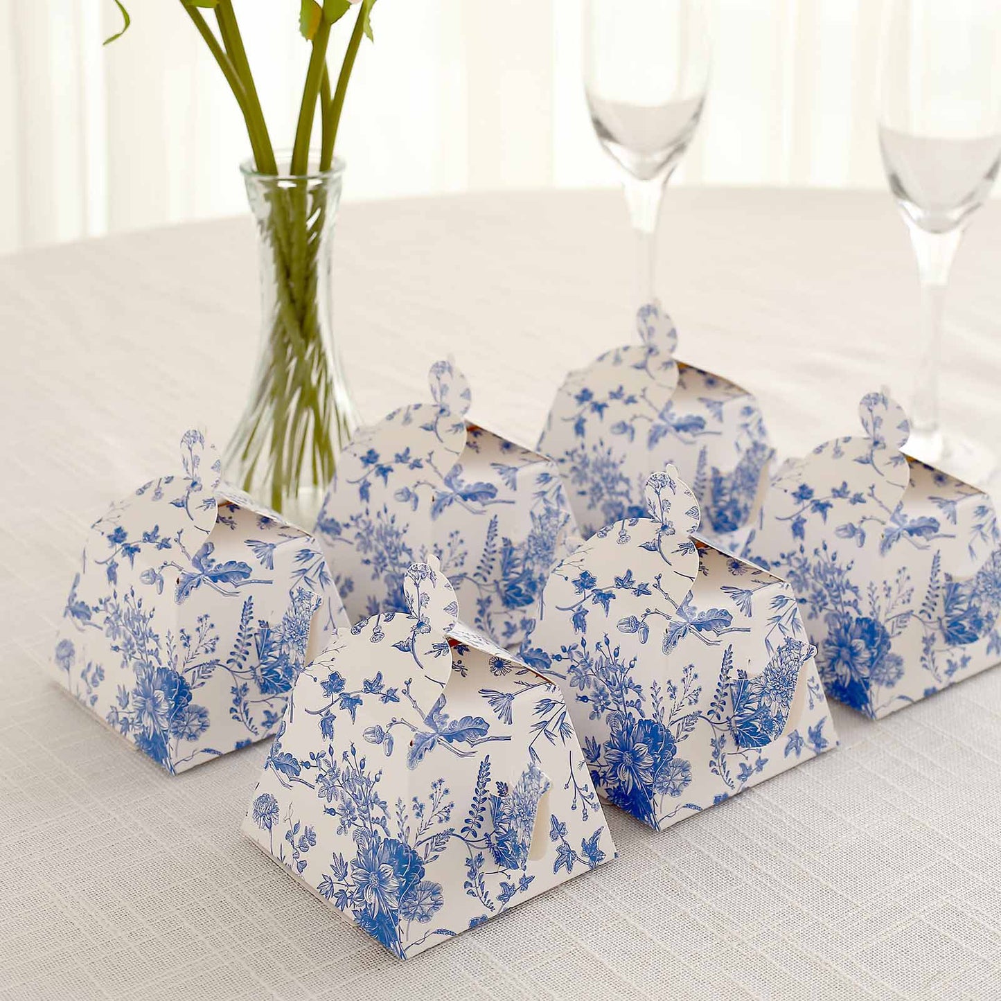 25 Pack White Blue Mini Teapot Party Favor Boxes in French Toile Pattern, Tea Time Gift Boxes - 5"x4"