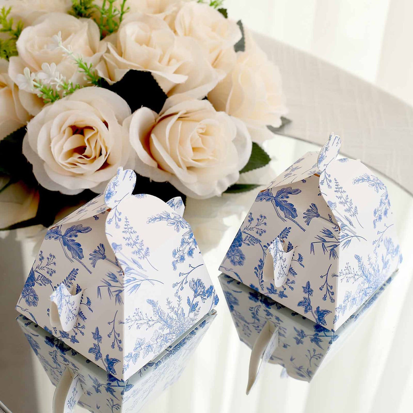 25 Pack White Blue Mini Teapot Party Favor Boxes in French Toile Pattern, Tea Time Gift Boxes - 5"x4"