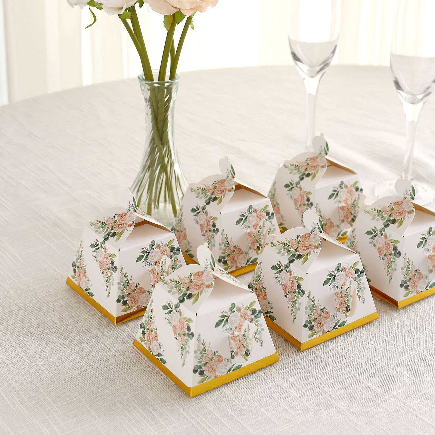 25 Pack Pink Peony Floral Mini Teapot Party Favor Boxes with Gold Edge, Tea Time Gift Boxes - 5"x4"