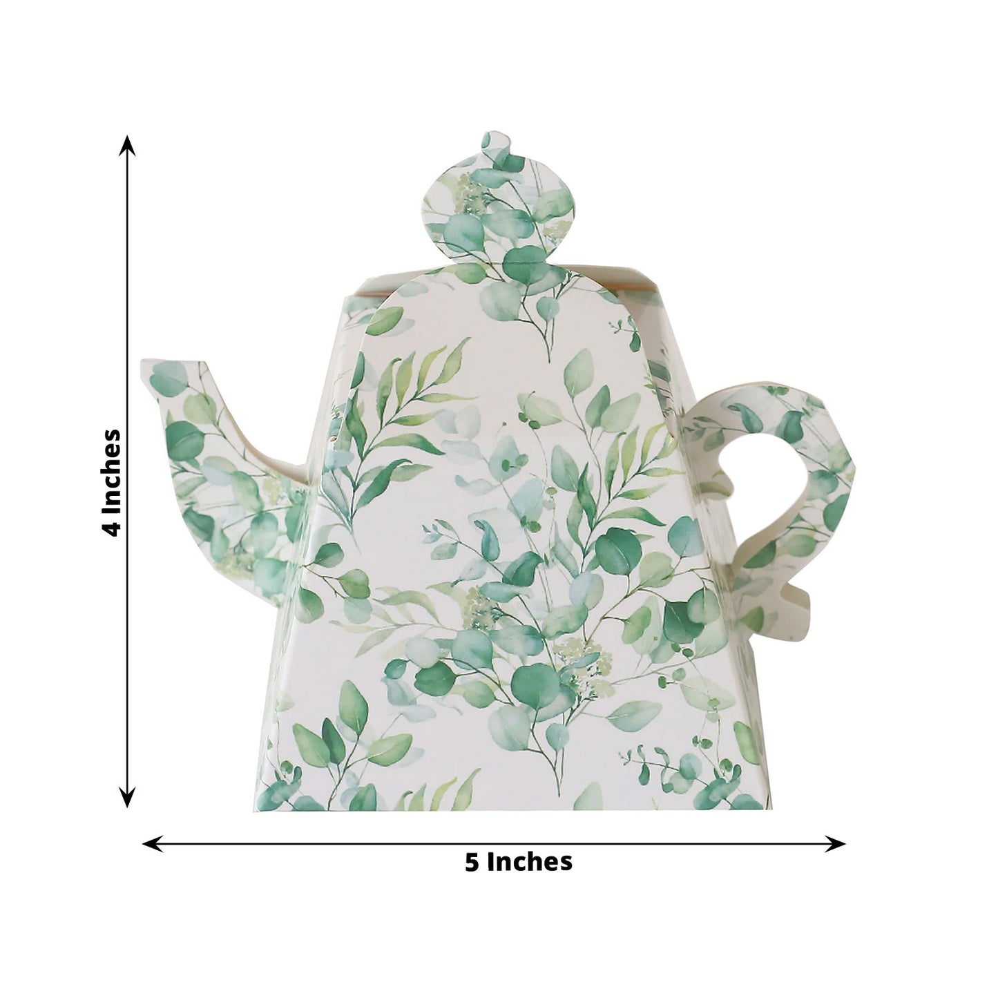 25 Pack Eucalyptus Greenery Mini Teapot Party Favor Boxes, Tea Time Gift Boxes - 5"x4"
