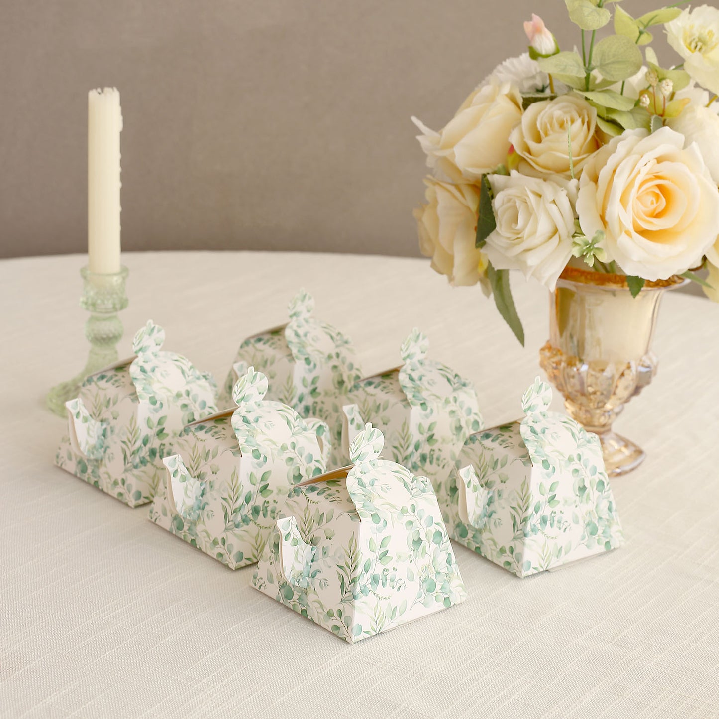 25 Pack Eucalyptus Greenery Mini Teapot Party Favor Boxes, Tea Time Gift Boxes - 5"x4"