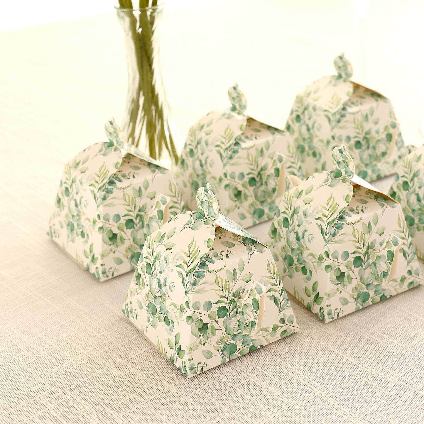 25 Pack Eucalyptus Greenery Mini Teapot Party Favor Boxes, Tea Time Gift Boxes - 5"x4"