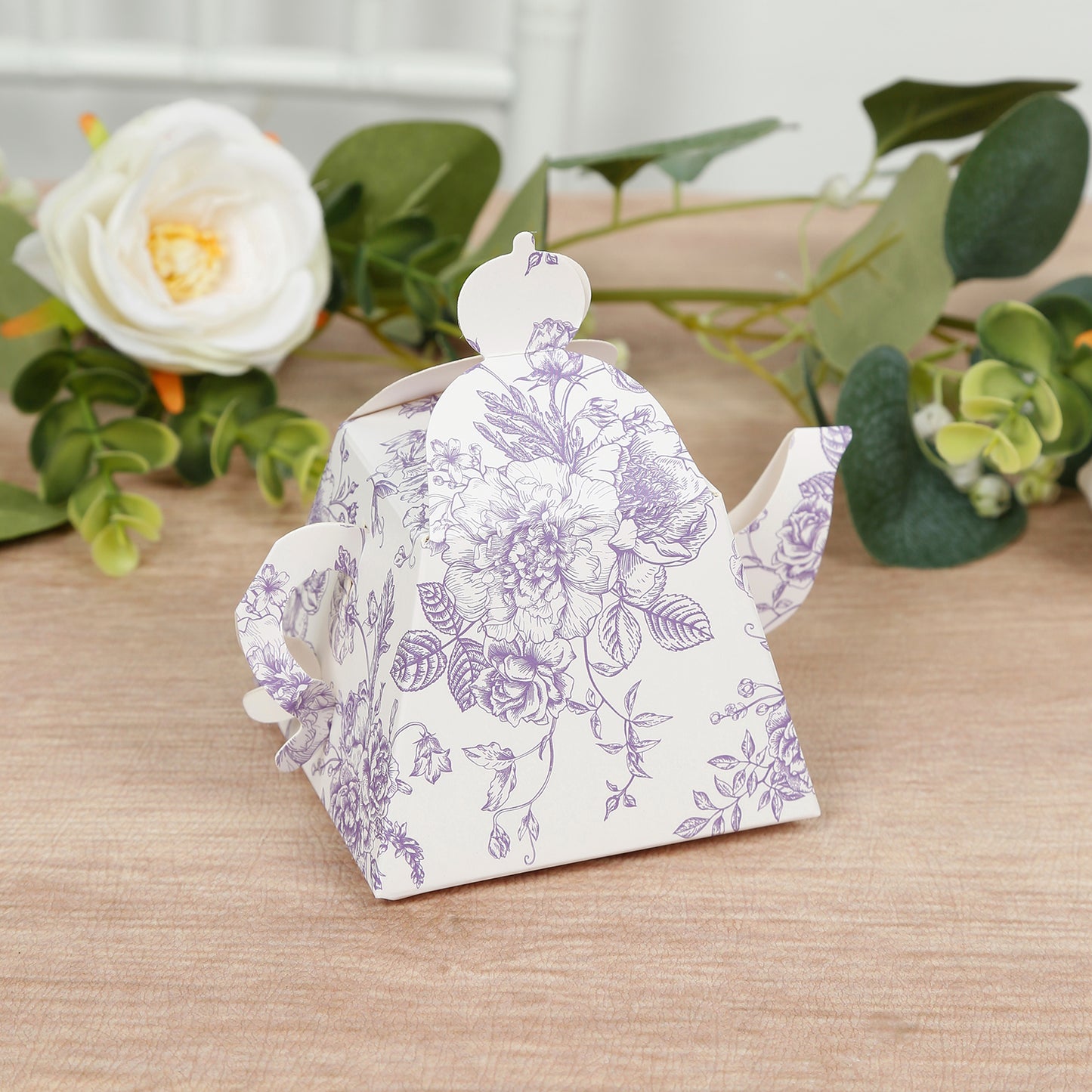 25 Pack 5"x4" Mini Teapot Favor Boxes – White Lavender French Toile Design Gift Boxes