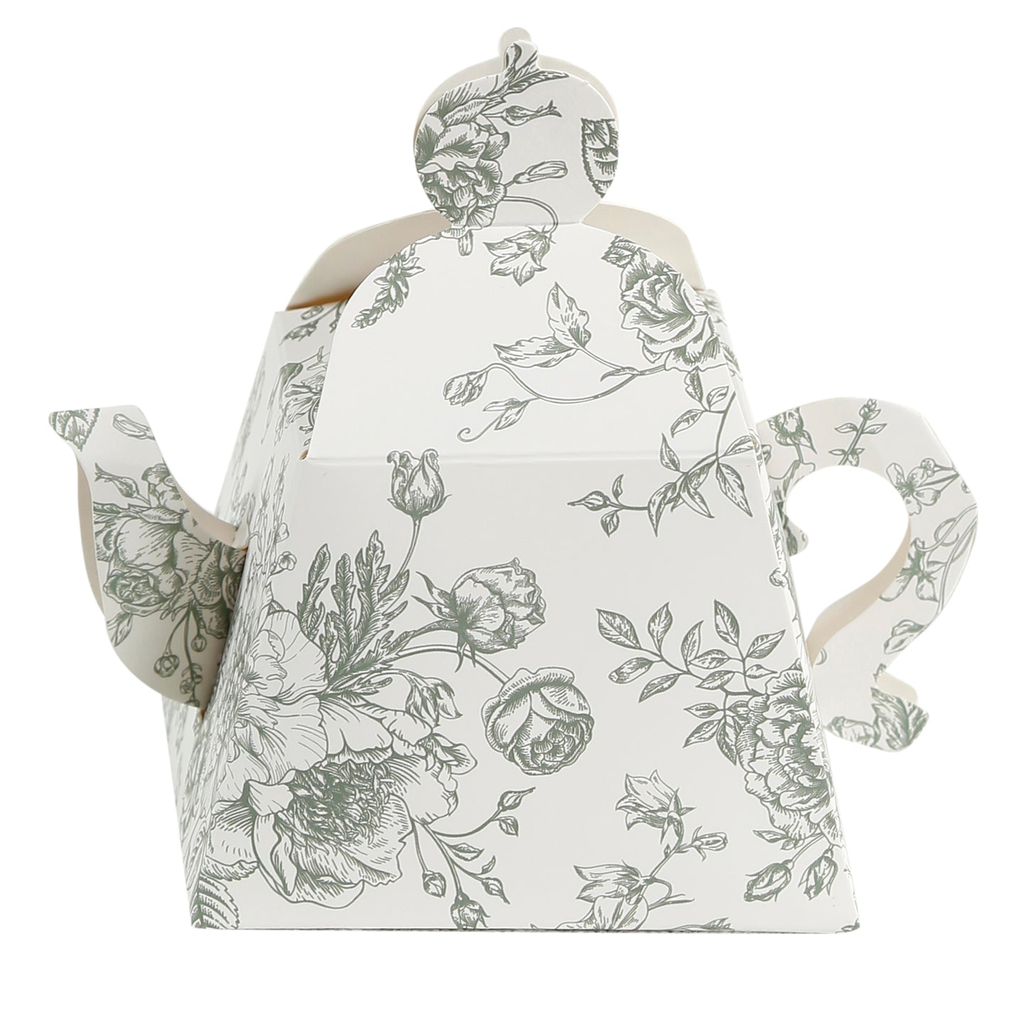 25 Pack 5"x4" Mini Teapot Favor Boxes – White Sage Green French Toile Design Gift Boxes