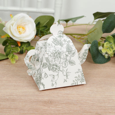 Sage Green French Toile Mini Teapot Favor Boxes