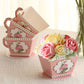 25 Pack Dusty Rose Mini Teacup and Saucer Party Favor Boxes with Rose Floral Print, Tea Time Candy Boxes - 4"x3"