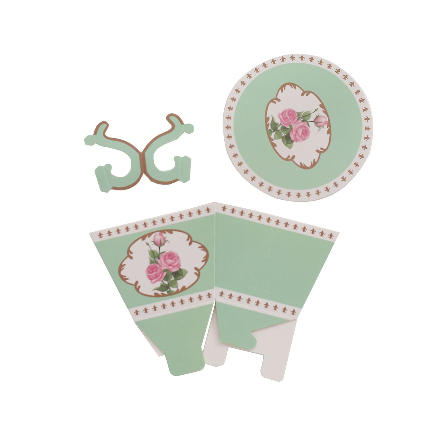 25 Pack Turquoise Mini Teacup and Saucer Party Favor Boxes with Rose Floral Print, Tea Time Candy Boxes - 4"x3"