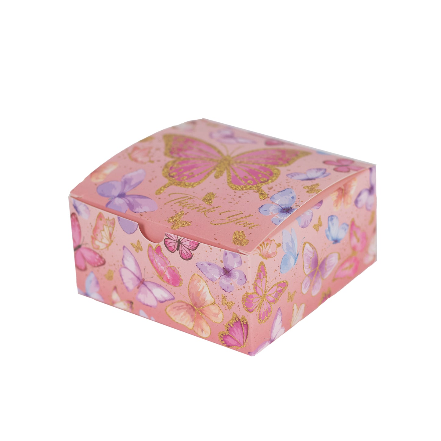 25 Pack Pink Butterfly Themed Candy Gift Boxes with "Thank You" Print, Cardstock Paper Party Favor Boxes - 4"x4"x2"