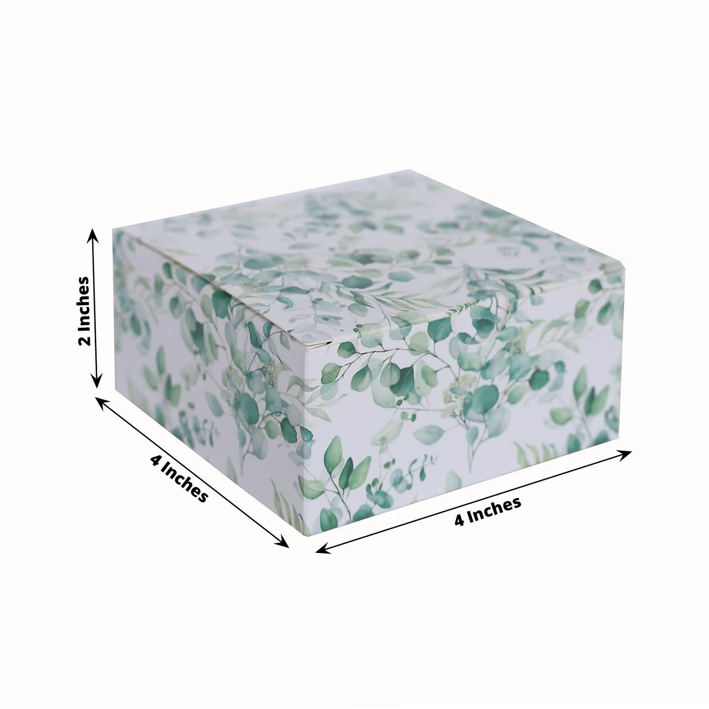 25 Pack White Green Eucalyptus Leaves Print Paper Favor Boxes, Cardstock Party Shower Candy Gift Boxes - 4"x4"x2"