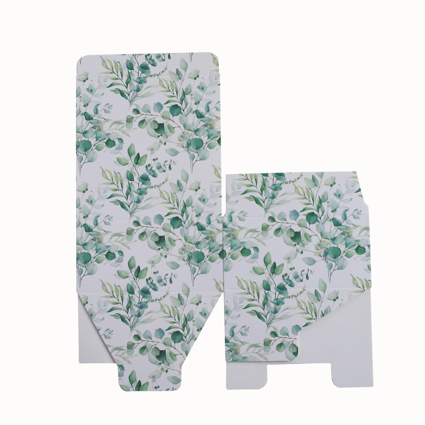 25 Pack White Green Eucalyptus Leaves Print Paper Favor Boxes, Cardstock Party Shower Candy Gift Boxes - 4"x4"x2"