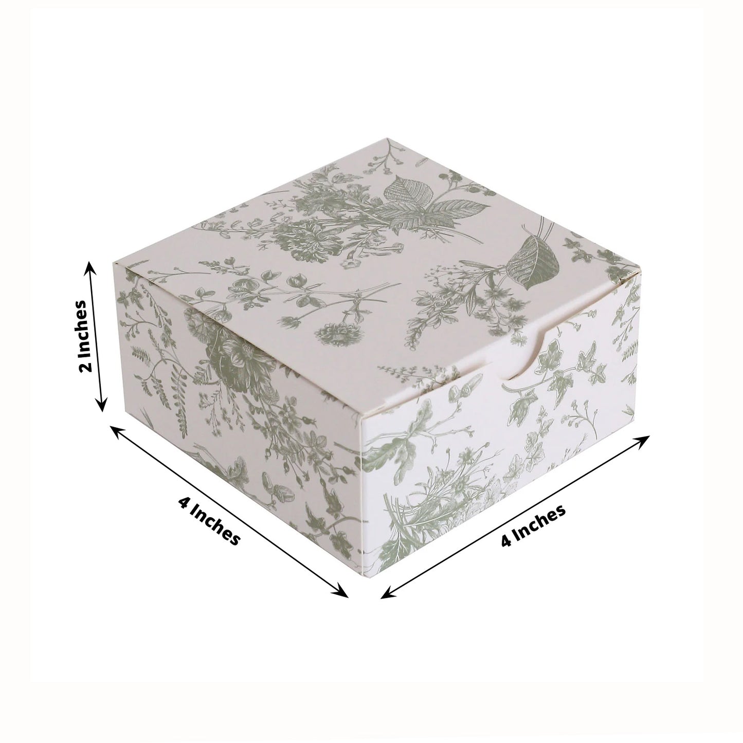 25 Pack White Sage Green Paper Favor Boxes in French Toile Pattern, Cardstock Party Shower Candy Gift Boxes - 4"x4"x2"