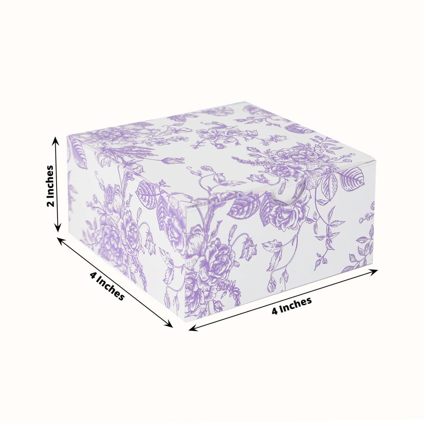 25 Pack Party Favors Boxes in French Toile Pattern, Matte Lavender and White Candy Gift Boxes - Cardstock Paper - 4"x4"x2"