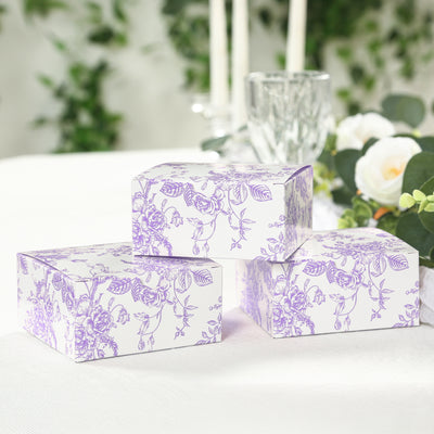 White & Lavender Party Favor Gift Boxes in French Toile Pattern