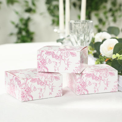 White & Pink Party Favor Gift Boxes in French Toile Pattern
