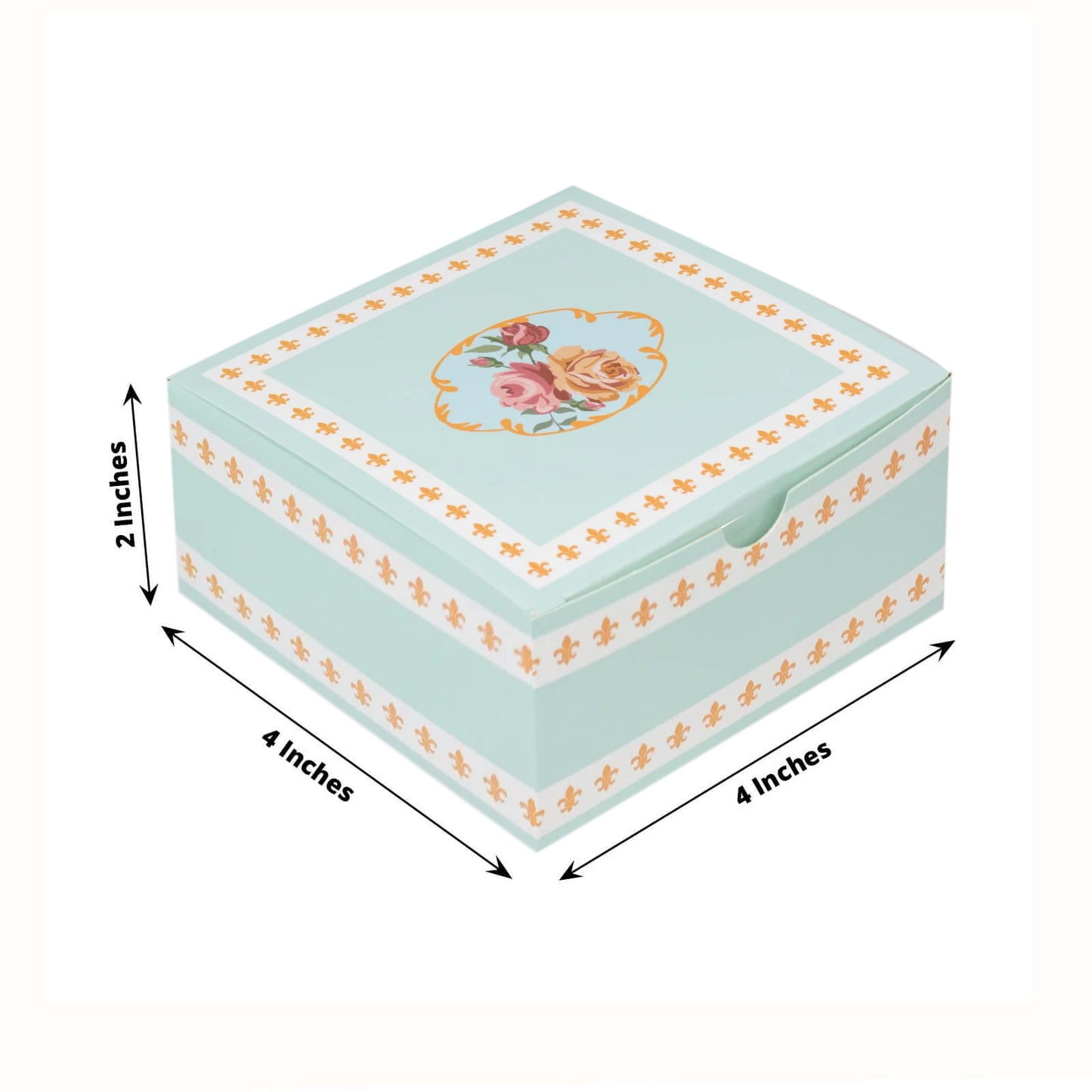 25-Pack Gift Boxes Vintage Rose Floral – Turquoise Cardstock Favor Boxes for Cookies, Candies, and Mini Keepsakes - 4"x4"x2"