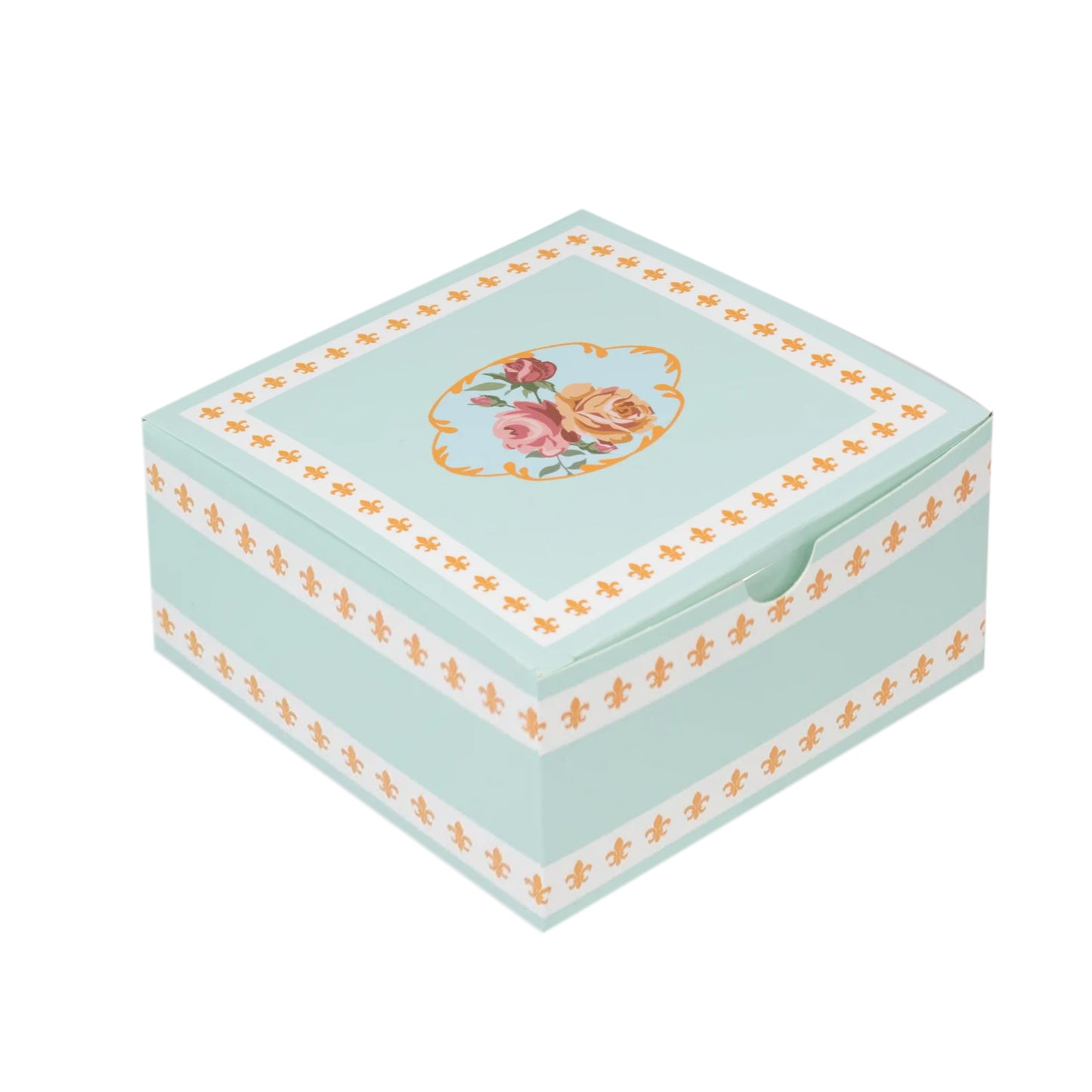 25-Pack Gift Boxes Vintage Rose Floral – Turquoise Cardstock Favor Boxes for Cookies, Candies, and Mini Keepsakes - 4"x4"x2"