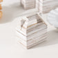 25 Pack Rustic White Candy Gift Tote Gable Boxes With Wood Plank Pattern, Party Favor Treat Boxes - 4"x2.5"x4.5"