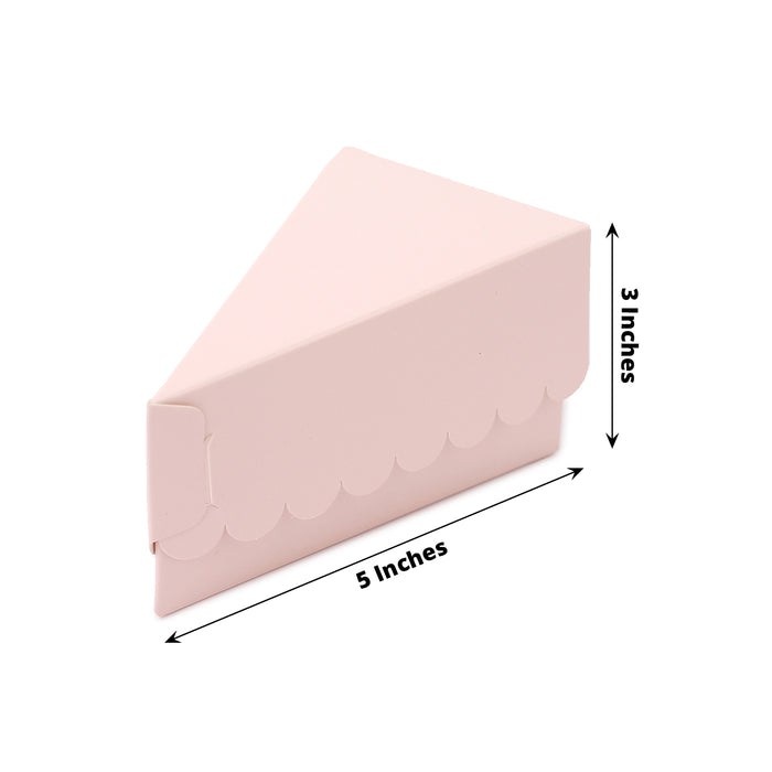Blush triangular paper cake box with scalloped top, 5"x3".