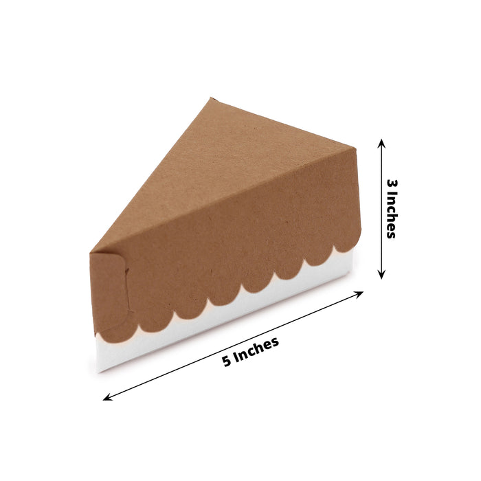 Natural brown triangular pie slice dessert box with scalloped top.