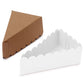 Brown paper triangular pie slice dessert boxes with scalloped tops.