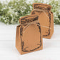 Natural mini mason jar shaped paper favor boxes with jute rope ties.