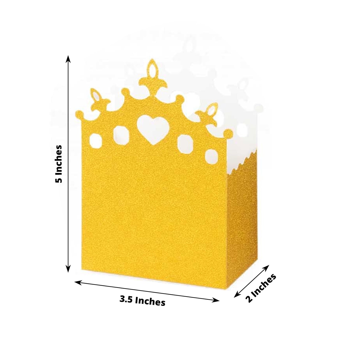 20 Pack Gold Glitter Princess Crown Candy Treat Boxes, Paper Favor Boxes Party Decoration - 3.5"x 2"x 5"