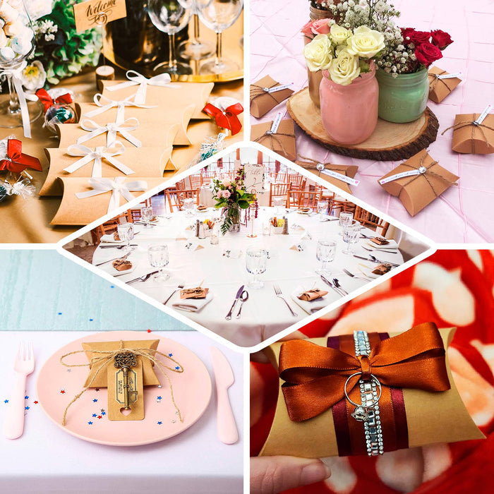 Natural brown paper wedding favor pillow boxes with burlap twine for gifts.