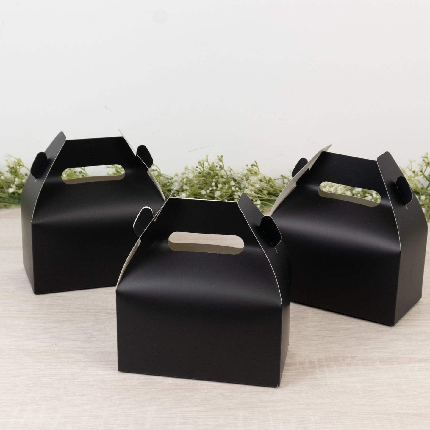 25 Pack Candy Gift Tote Gable Boxes, Matte Black Party Favor Treat Boxes - 6"x3.5"x7"