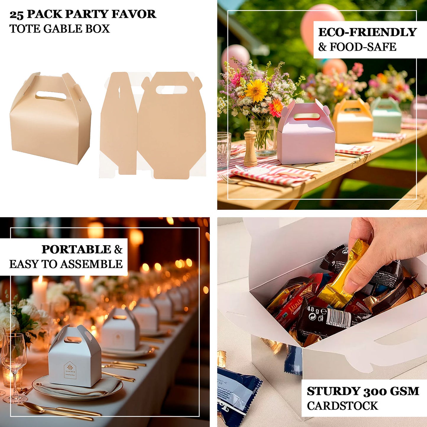 25 Pack Candy Gift Tote Gable Boxes, Blush Party Favor Treat Boxes - 6"x3.5"x7"