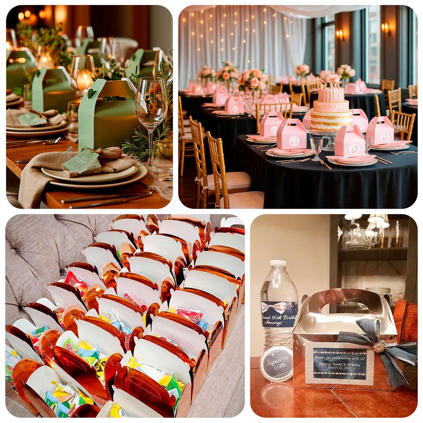 25 Pack Candy Gift Tote Gable Boxes, Hunter Emerald Green Party Favor Treat Boxes - 6"x3.5"x7"