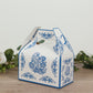 25 Pack Candy Gift Tote Gable Boxes in White Royal Blue Damask Floral Pattern, Party Favor Treat Boxes - 6"x3.5"x7"
