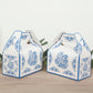 25 Pack Candy Gift Tote Gable Boxes in White Royal Blue Damask Floral Pattern, Party Favor Treat Boxes - 6"x3.5"x7"