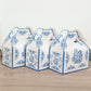25 Pack Candy Gift Tote Gable Boxes in White Royal Blue Damask Floral Pattern, Party Favor Treat Boxes - 6"x3.5"x7"