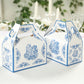 25 Pack Candy Gift Tote Gable Boxes in White Royal Blue Damask Floral Pattern, Party Favor Treat Boxes - 6"x3.5"x7"