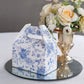 25 Pack White Blue Candy Gift Tote Gable Boxes in French Toile Pattern, Party Favor Treat Boxes - 6"x3.5"x7"