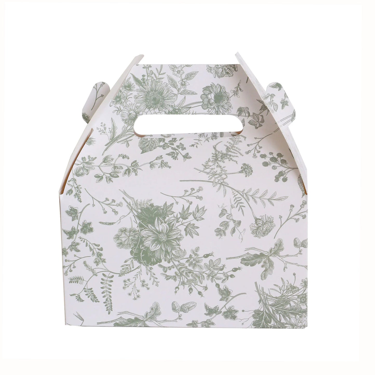 25 Pack White Sage Green Candy Gift Tote Gable Boxes in French Toile Pattern, Party Favor Treat Boxes - 6"x3.5"x7"