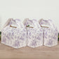 25 Pack Candy Treat Tote Boxes in French Toile Pattern - Matte Lavender and White Party Favor Gable Boxes, Cardstock Paper - 6"x3.5"x7"