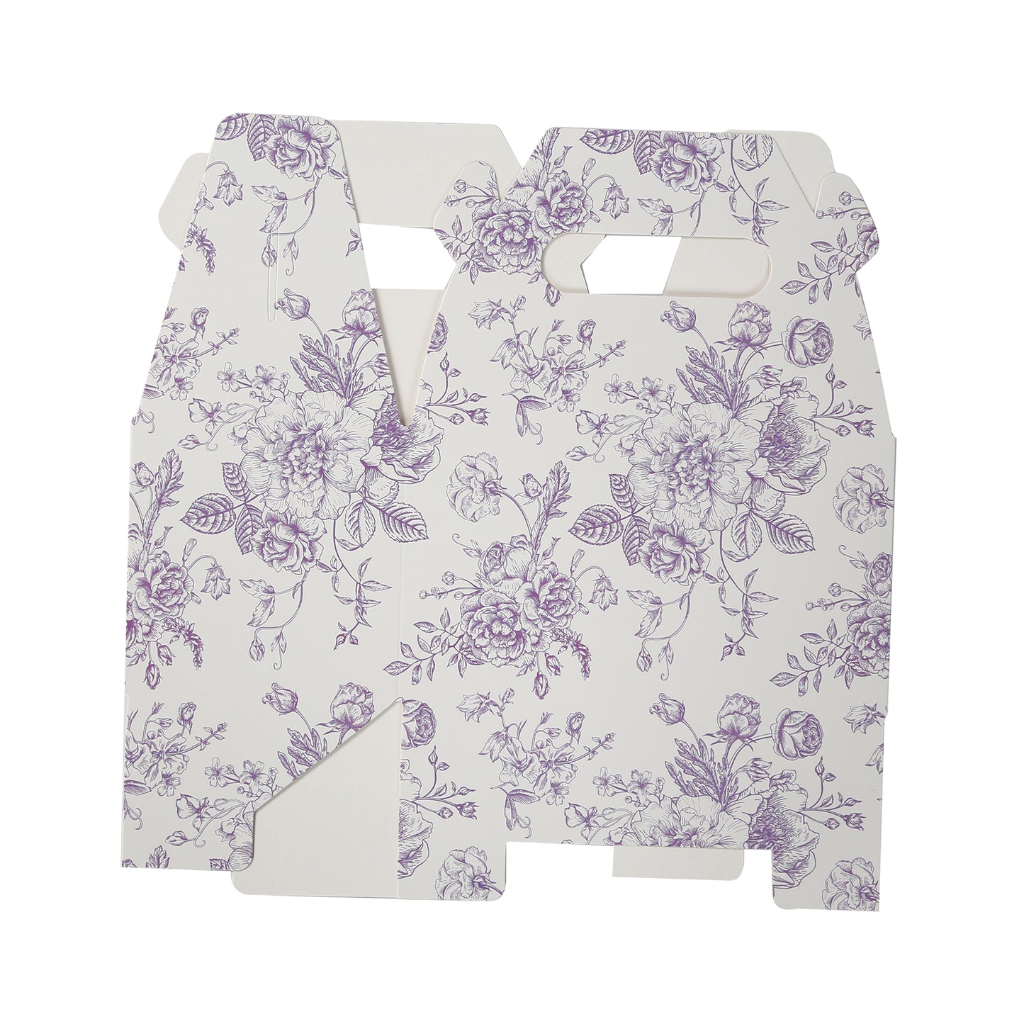 25 Pack Candy Treat Tote Boxes in French Toile Pattern - Matte Lavender and White Party Favor Gable Boxes, Cardstock Paper - 6"x3.5"x7"