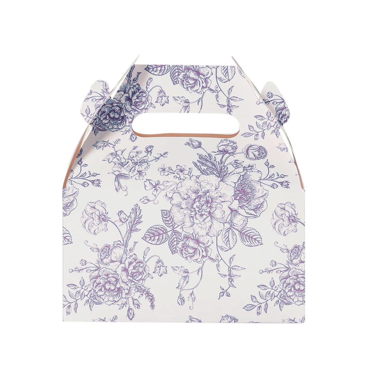 25 Pack Candy Treat Tote Boxes in French Toile Pattern - Matte Lavender and White Party Favor Gable Boxes, Cardstock Paper - 6"x3.5"x7"