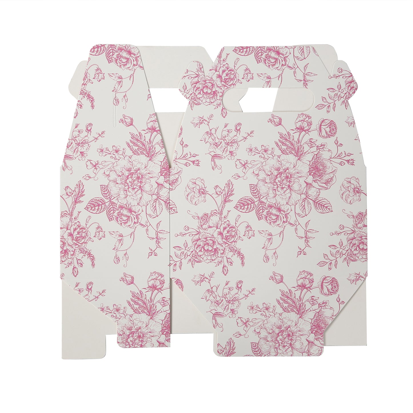 25 Pack Candy Treat Tote Boxes in French Toile Pattern - Matte Pink and White Party Favor Gable Boxes, Cardstock Paper - 6"x3.5"x7"