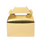 25 Pack | Metallic Gold Party Favor Gift Tote Gable Box Bags, Candy Treat Boxes - 6"x3.5"x7"