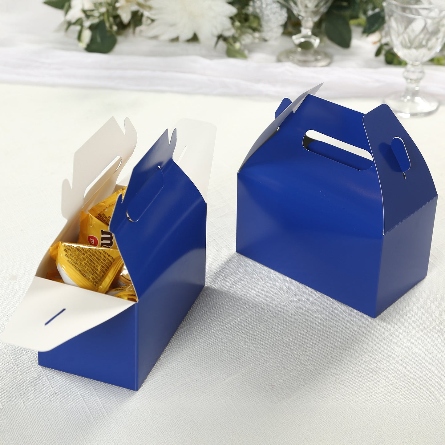 25 Pack Candy Gift Tote Gable Boxes, Royal Blue Party Favor Treat Boxes - 6"x3.5"x7"