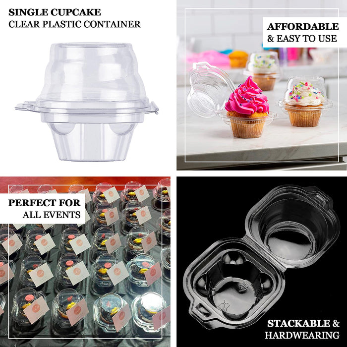 25 Pack | 4" Clear Disposable Single Cupcake Holder Containers, Plastic Individual Cupcake Boxes With Dome Lid